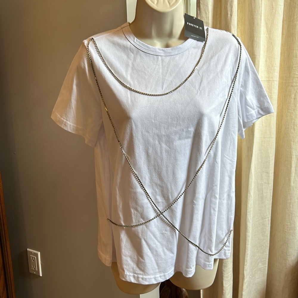 Forever 21 Boxy White Diamanté T-Shirt